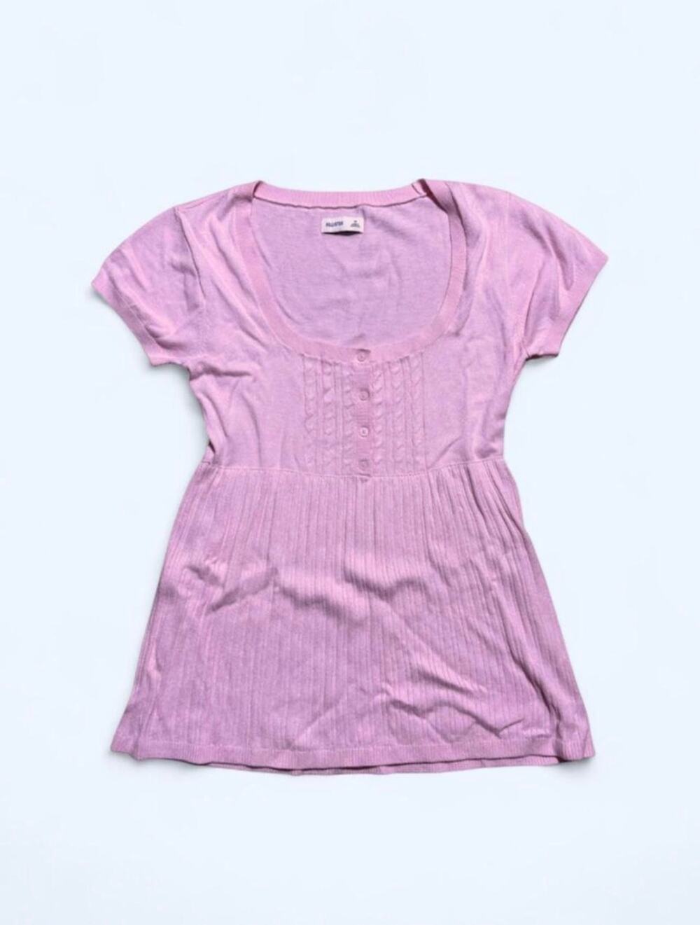 Hollister Light Pink Babydoll Top Button Down Cable Knit Panel Size M